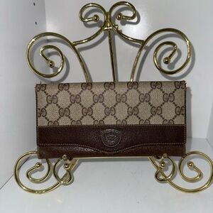 Vintage Gucci Beige and Brown Monogram long Wallet